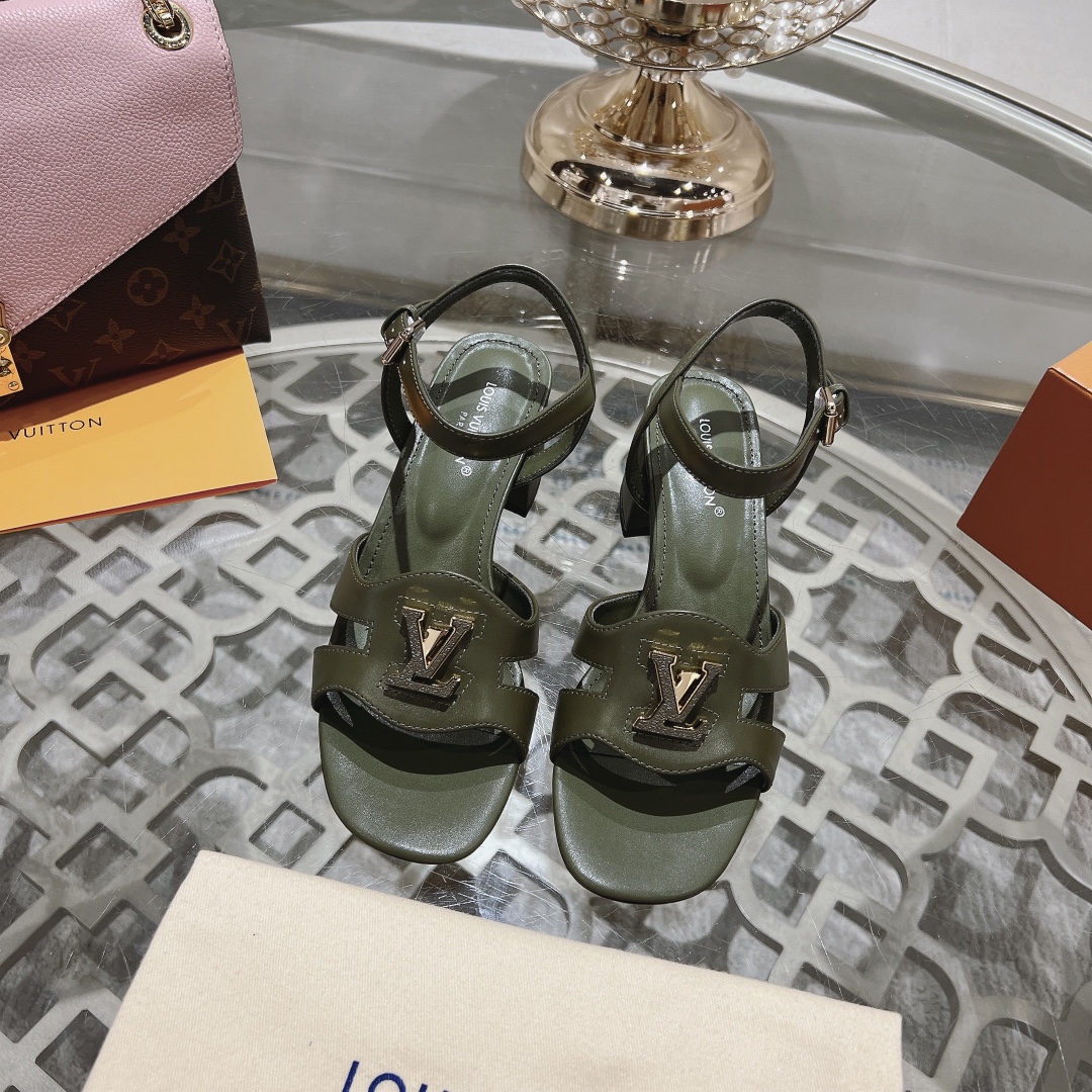 Louis Vuitton Women's Olive Green Leather Block Heel Sandals, Size 35-39 3 i1719118479 8804 4