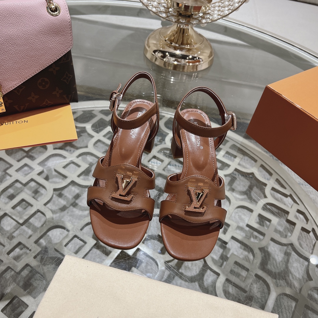 Louis Vuitton Women's Brown Leather Block Heel Sandals With Ankle Strap 3 i1719118558 4112 2