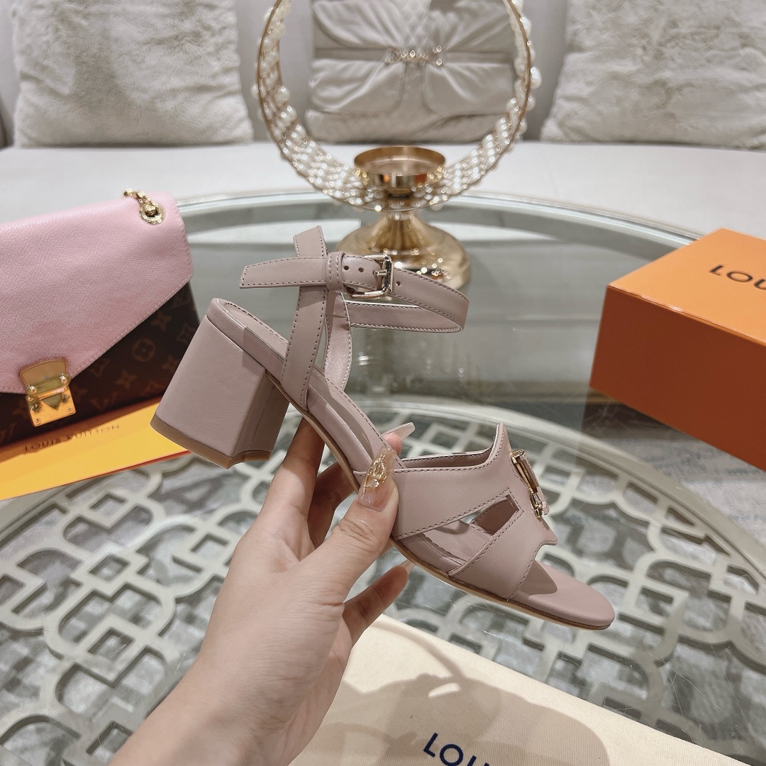 Louis Vuitton Women's Block Heel Sandals with Ankle Strap and LV Logo 6 i1719118595 4953 2