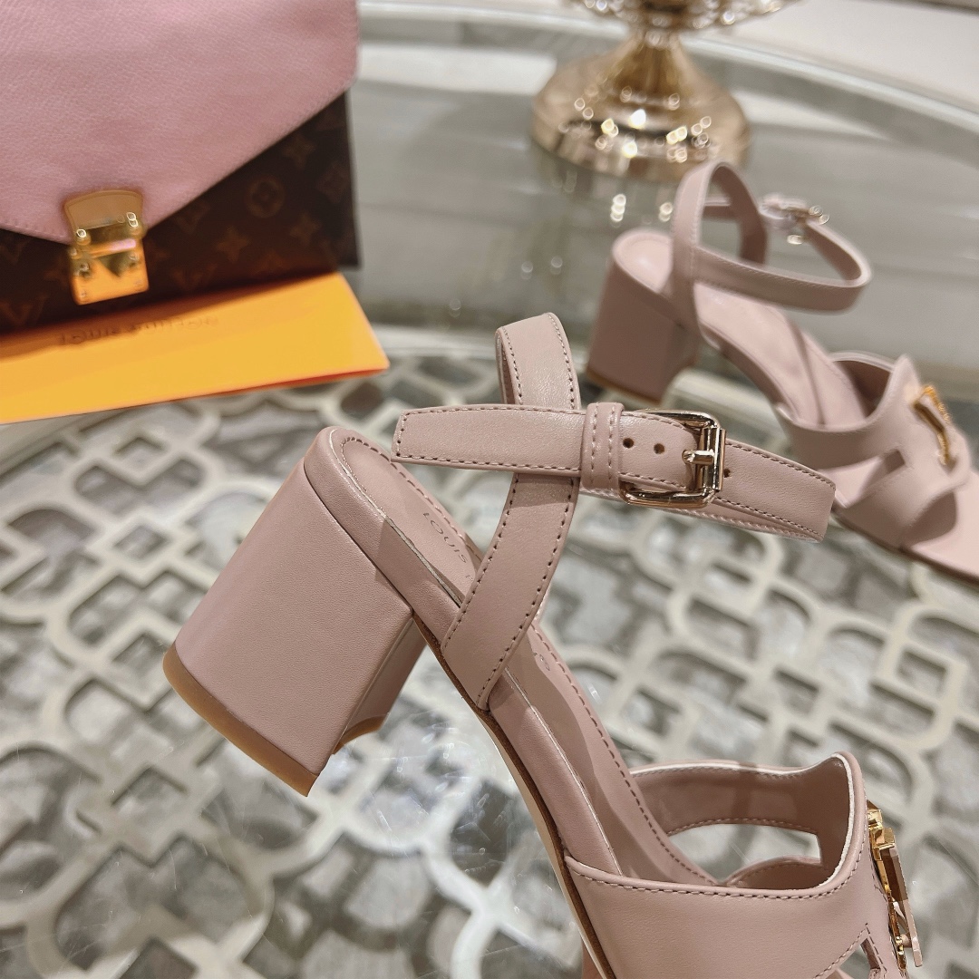 Louis Vuitton Women's Block Heel Sandals with Ankle Strap and LV Logo 9 i1719118595 7009 4