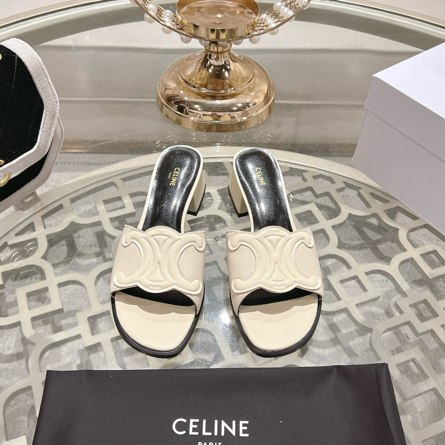 Celine Women's Triomphe Logo Leather Heeled Sandals Slides 3 i1741053157659 4345 0 1