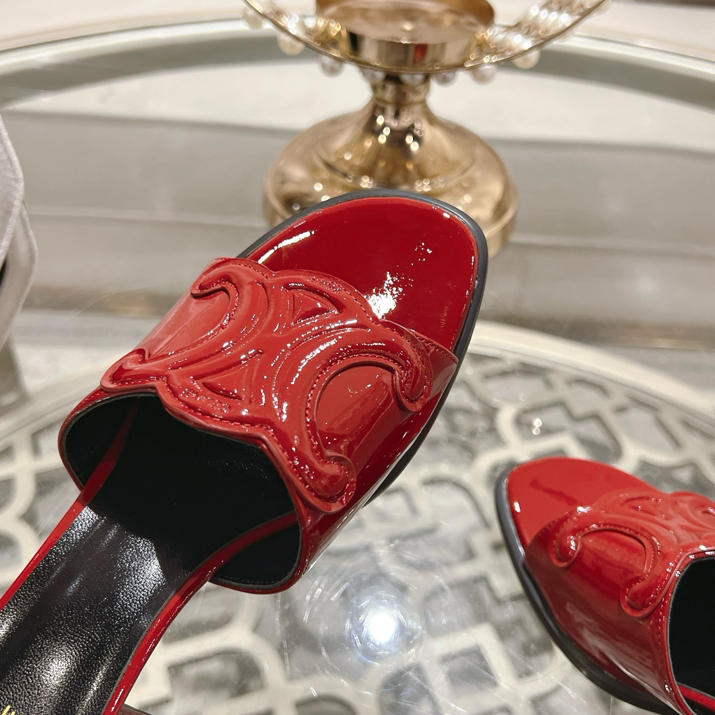 Celine Triomphe Logo Red Leather Heeled Sandals Luxury Designer Shoes 8 i1741053188155 5119 0 6