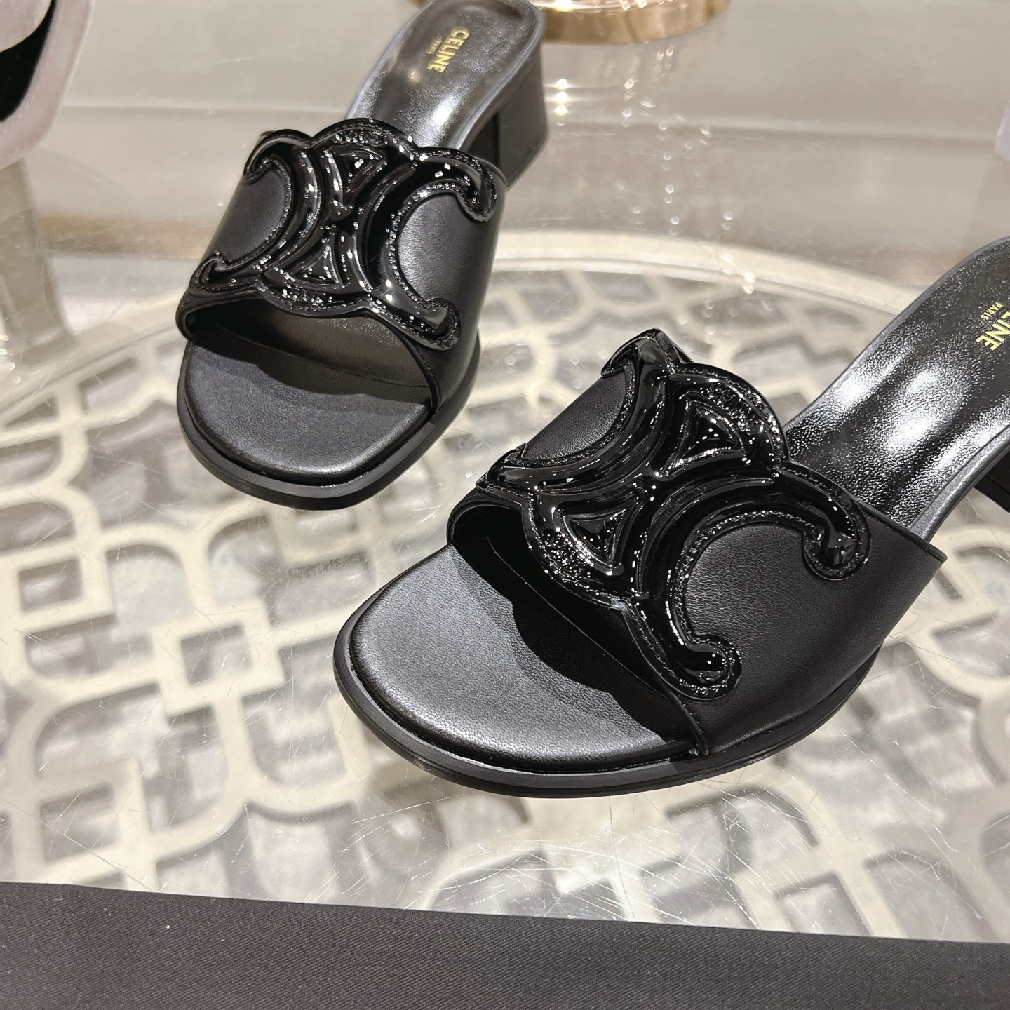 Celine Women's Triomphe Logo Leather Heeled Sandals Slides 8 i1741053218723 1830 0 6