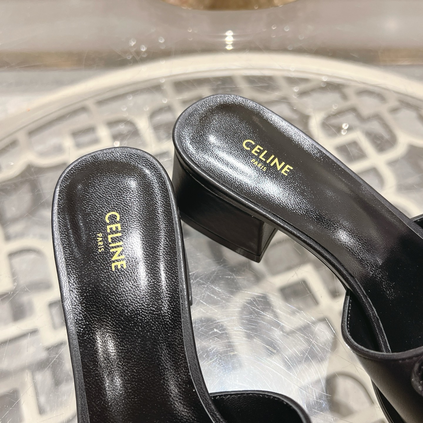 Celine Women's Triomphe Logo Leather Heeled Sandals Slides 9 i1741053218782 3975 0 7