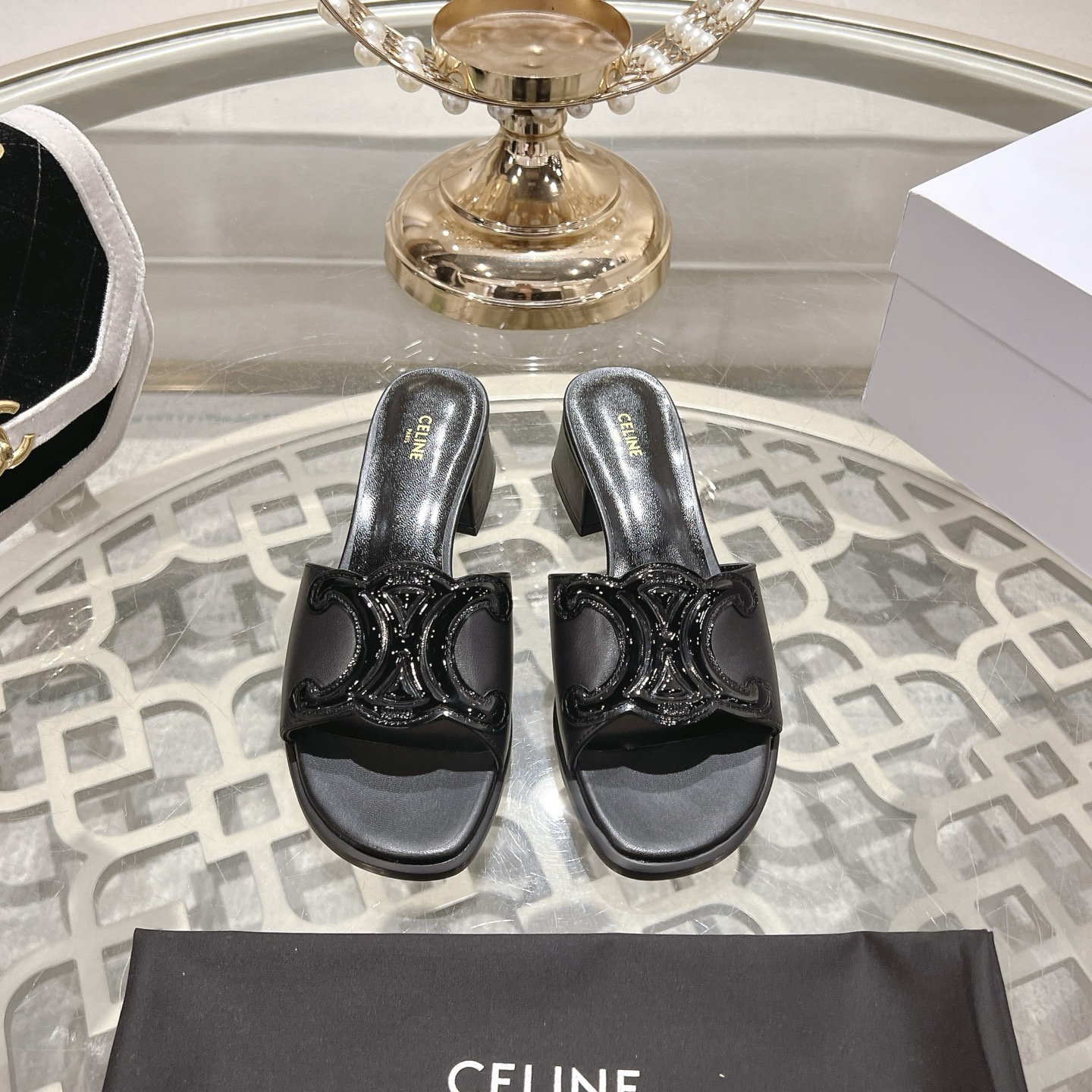Celine Women's Triomphe Logo Leather Heeled Sandals Slides 3 i1741053218858 6824 0 0