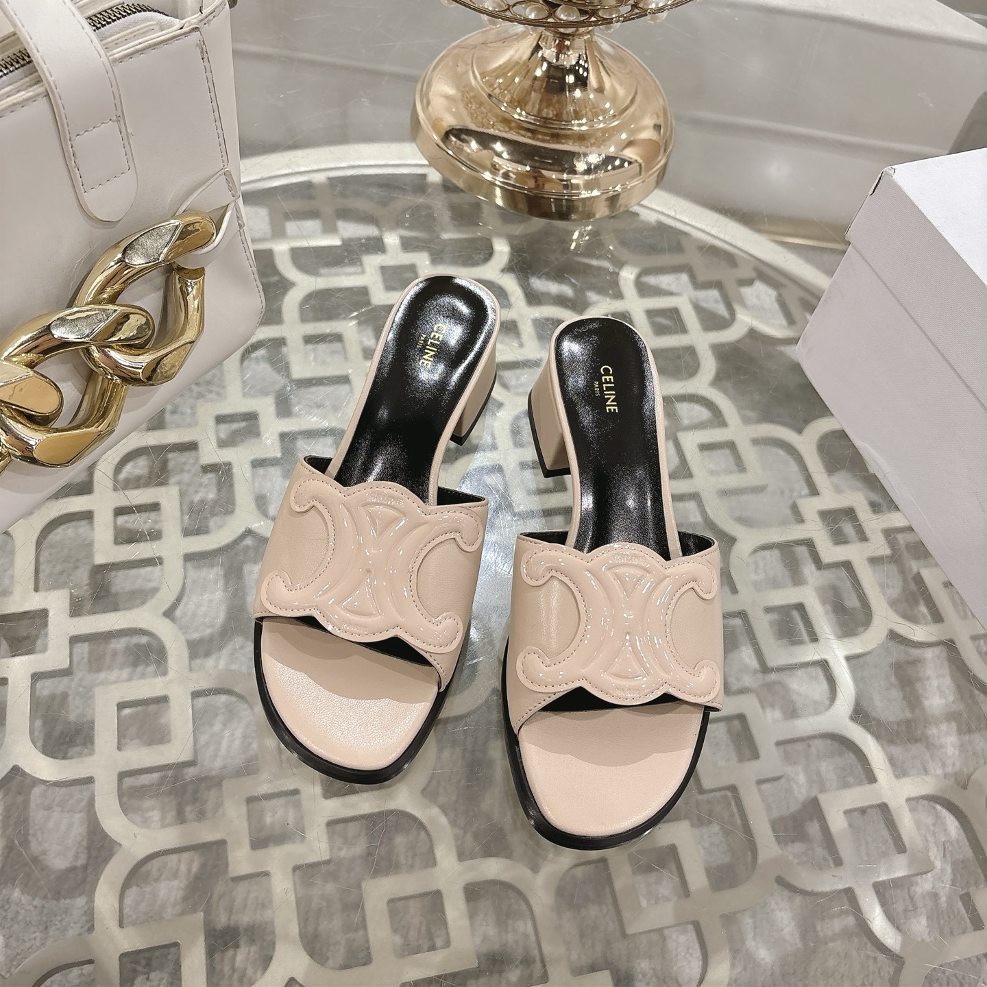 Celine Women's Triomphe Logo Leather Heeled Sandals Slides 3 i1741756018776 6629 0 0