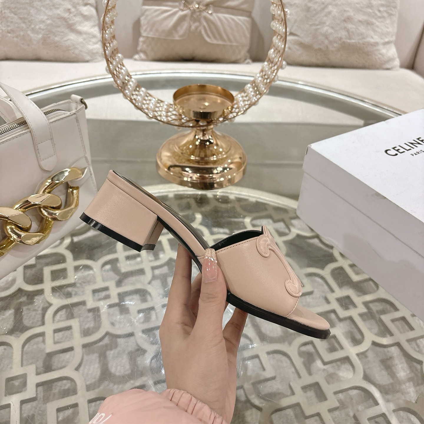 Celine Women's Triomphe Logo Leather Heeled Sandals Slides 7 i1741756019896 6305 0 5