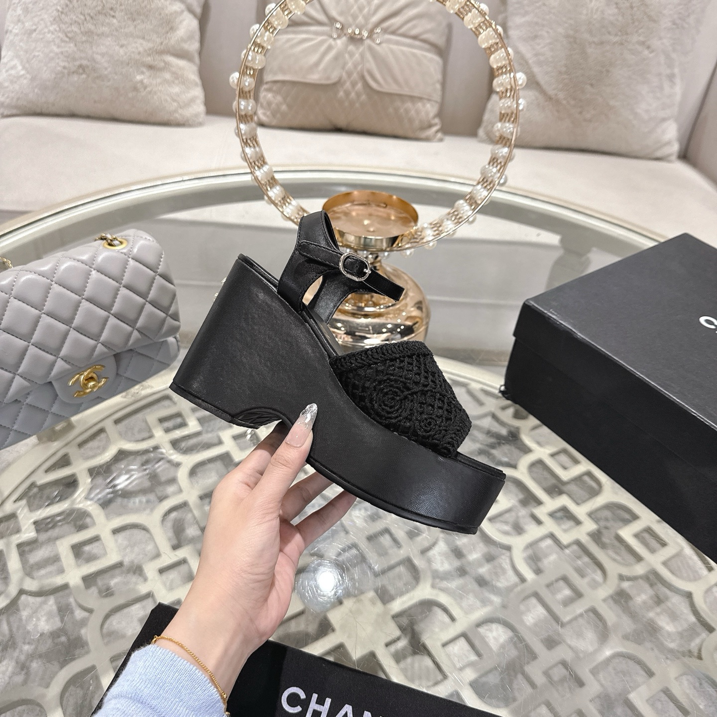 Chanel 2025 Woven Wedge Sandals with Embroidered Logo - Chic & Versatile 6 i1742904920858 310 0 4