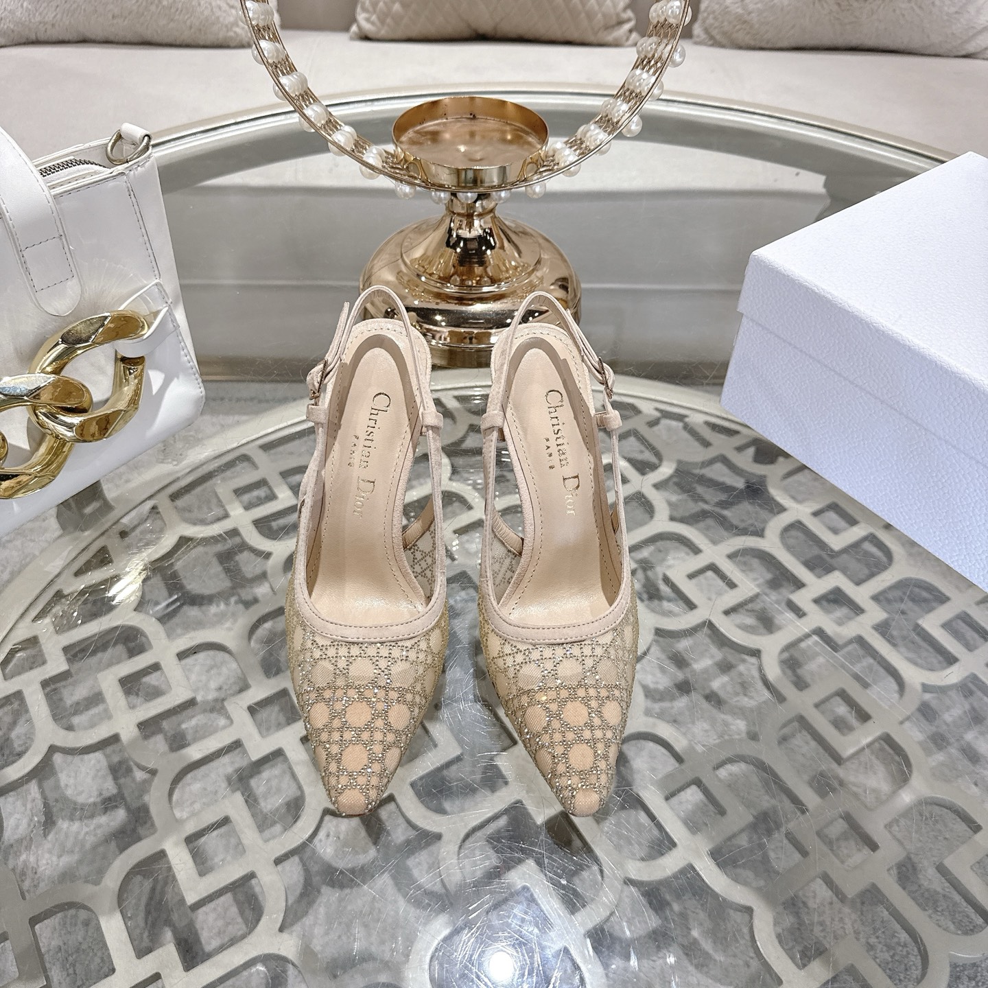 Dior Slingback Pumps in Nude Mesh with Rhinestone Embellishments 3 i1742966209556 4704 0 0