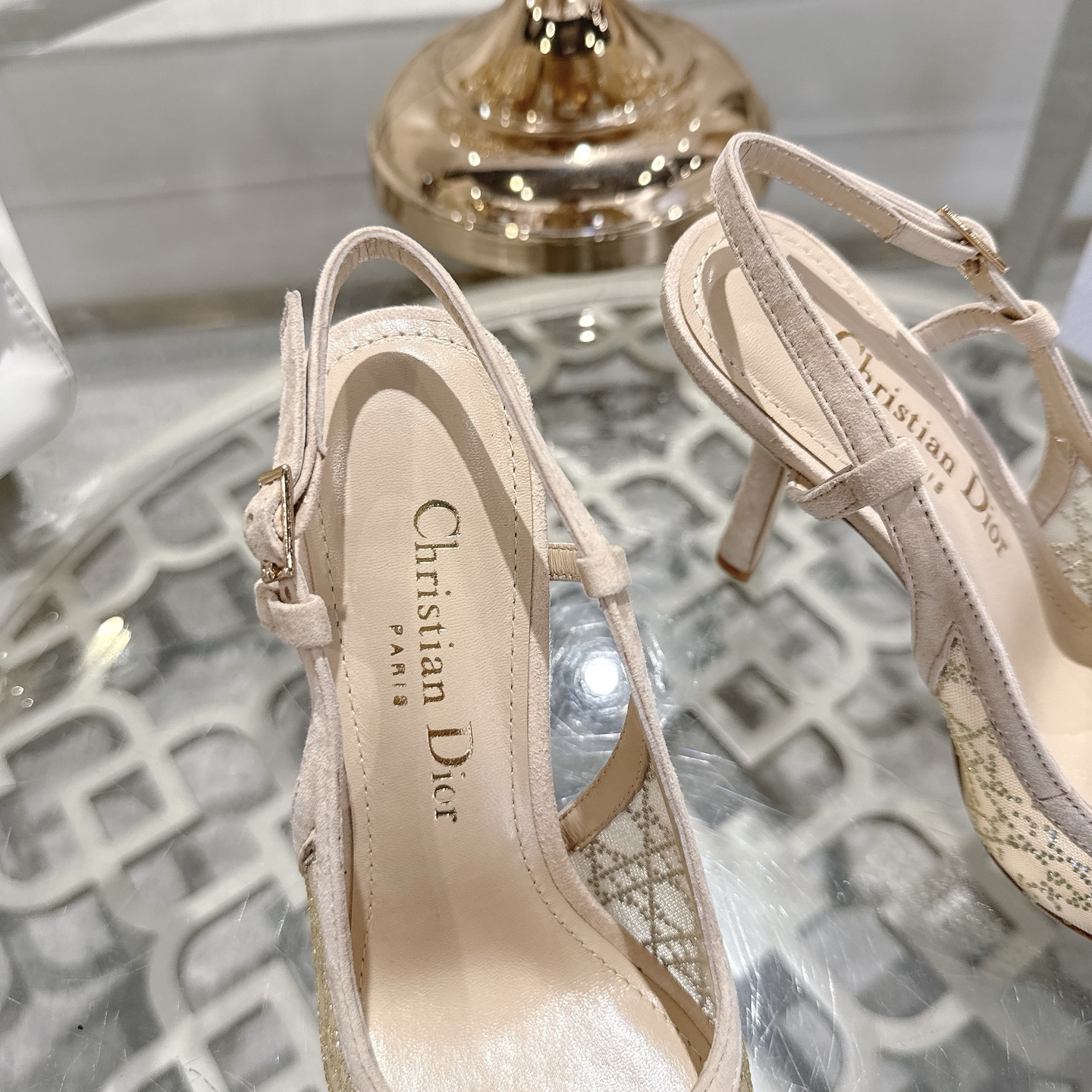 Dior Slingback Pumps in Nude Mesh with Rhinestone Embellishments 8 i1742966209562 1036 0 6