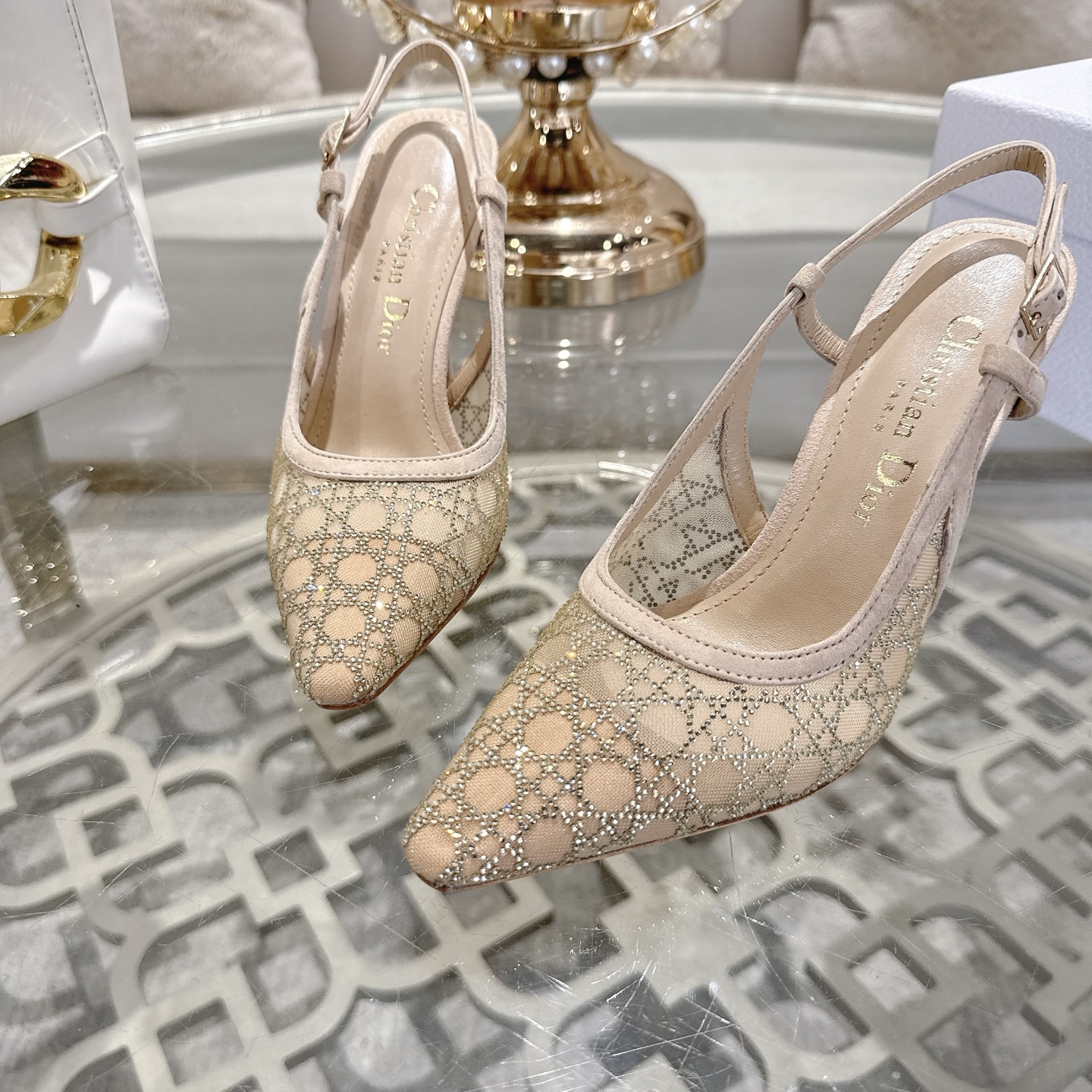Dior Slingback Pumps in Nude Mesh with Rhinestone Embellishments 9 i1742966210223 2284 0 7