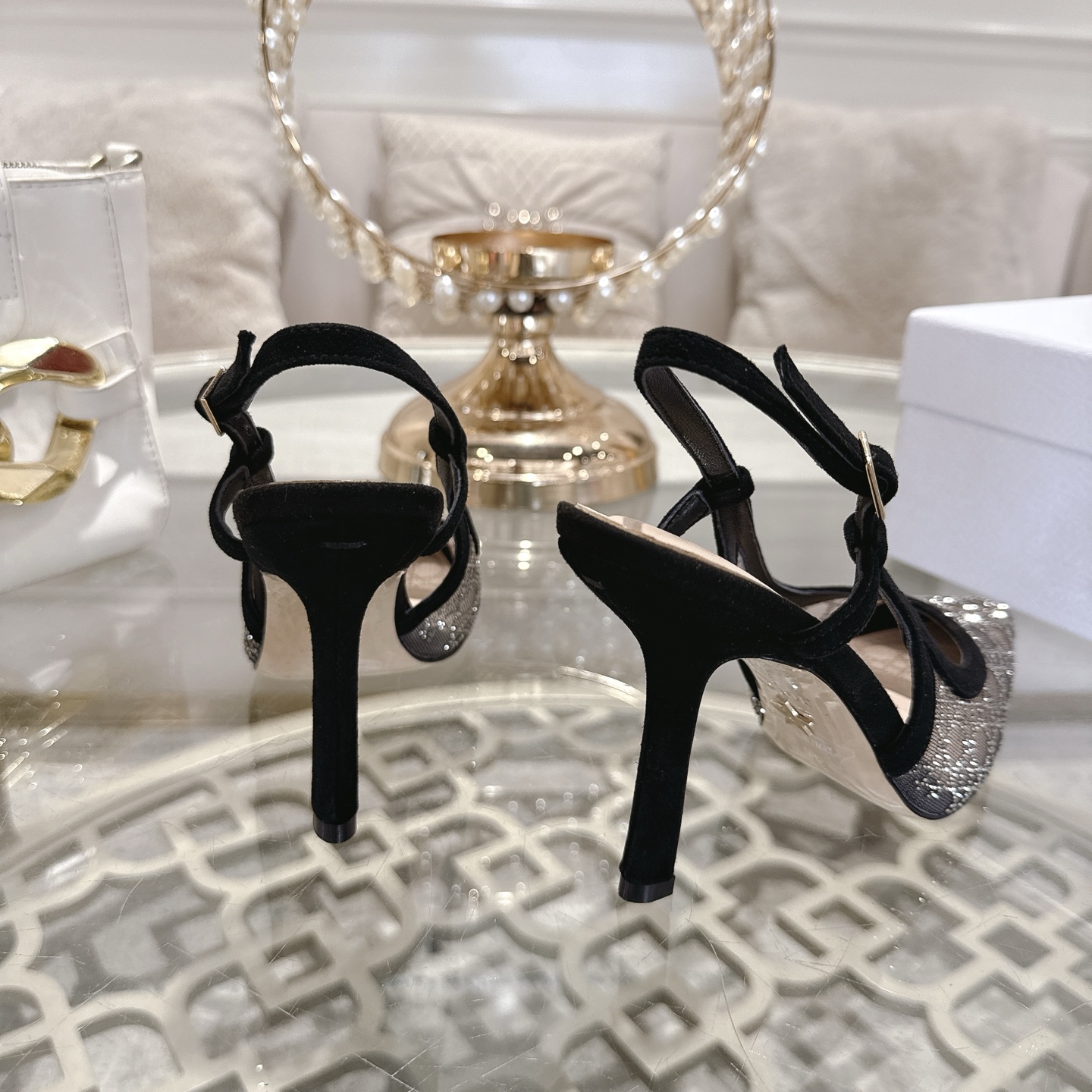 Dior Slingback Pumps Embellished Rhinestone and Mesh Heeled Shoes 9 i1742966238489 3679 0 7