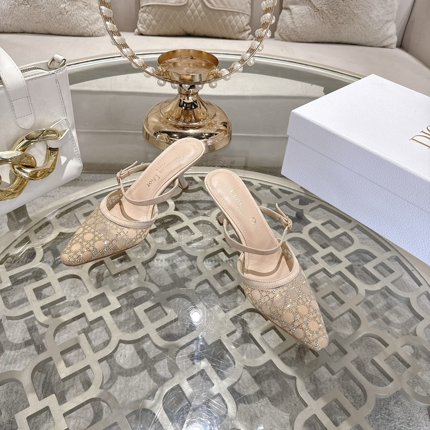 Dior Women's Beige Hot Drill Pointed Toe Kitten Heel Pumps, Elegant and Chic 4 i1742966852203 4767 0 1