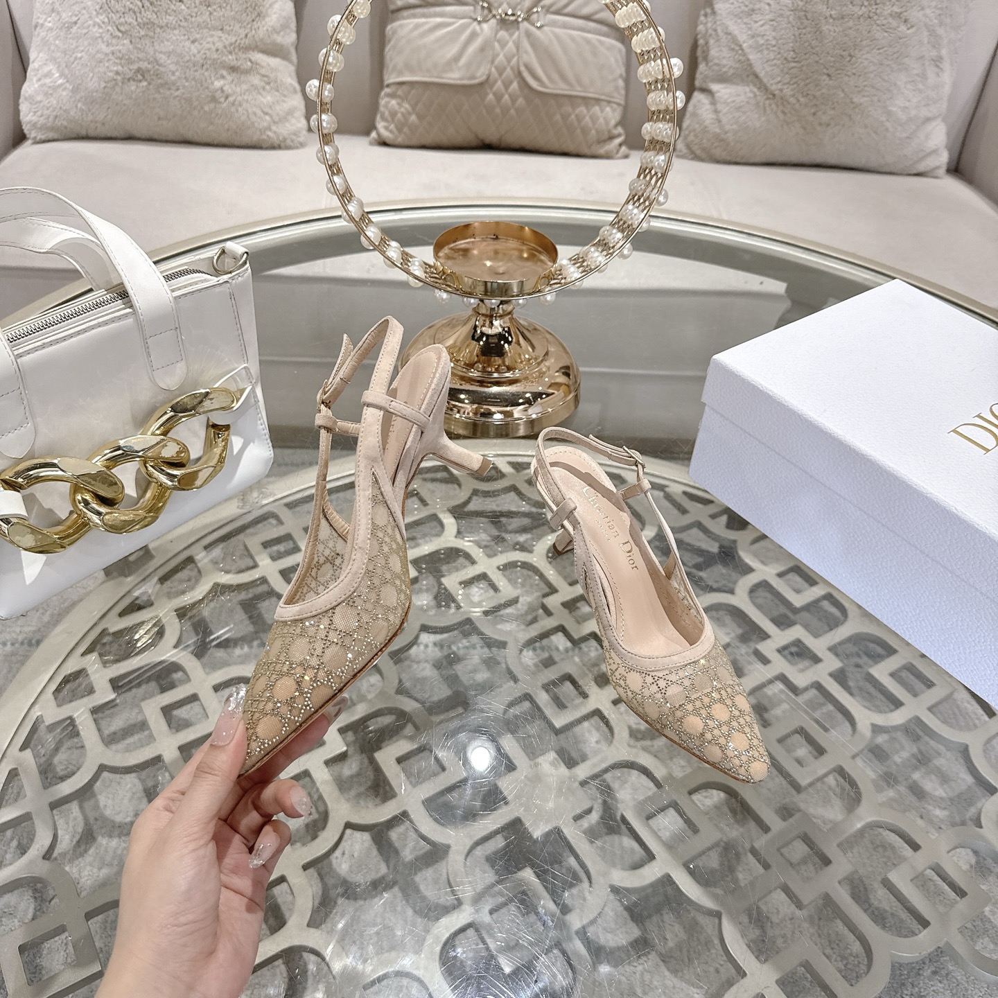 Dior Slingback Pumps with Rhinestone Embellishments - Elegant Cat Heel Shoes 6 i1742967228176 1745 0 3