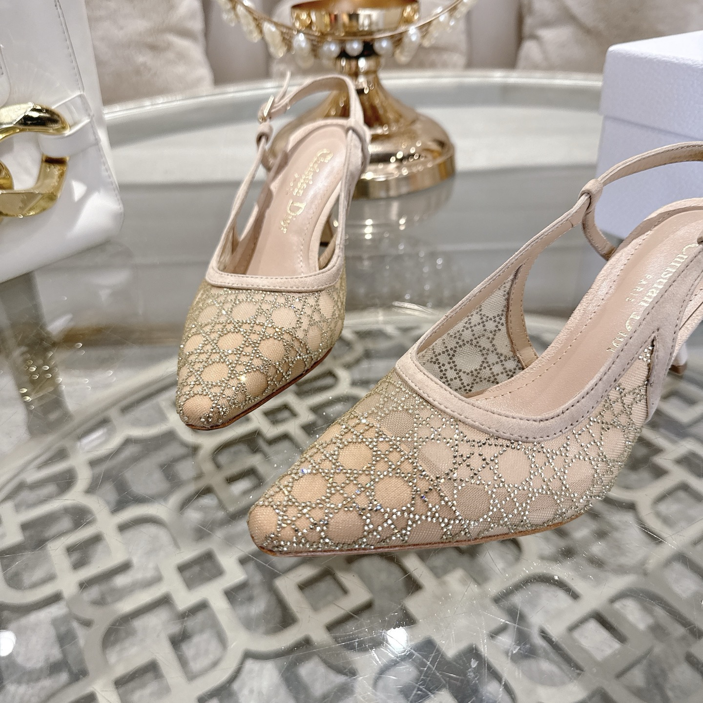 Dior Slingback Pumps with Rhinestone Embellishments - Elegant Cat Heel Shoes 9 i1742967228229 4818 0 7