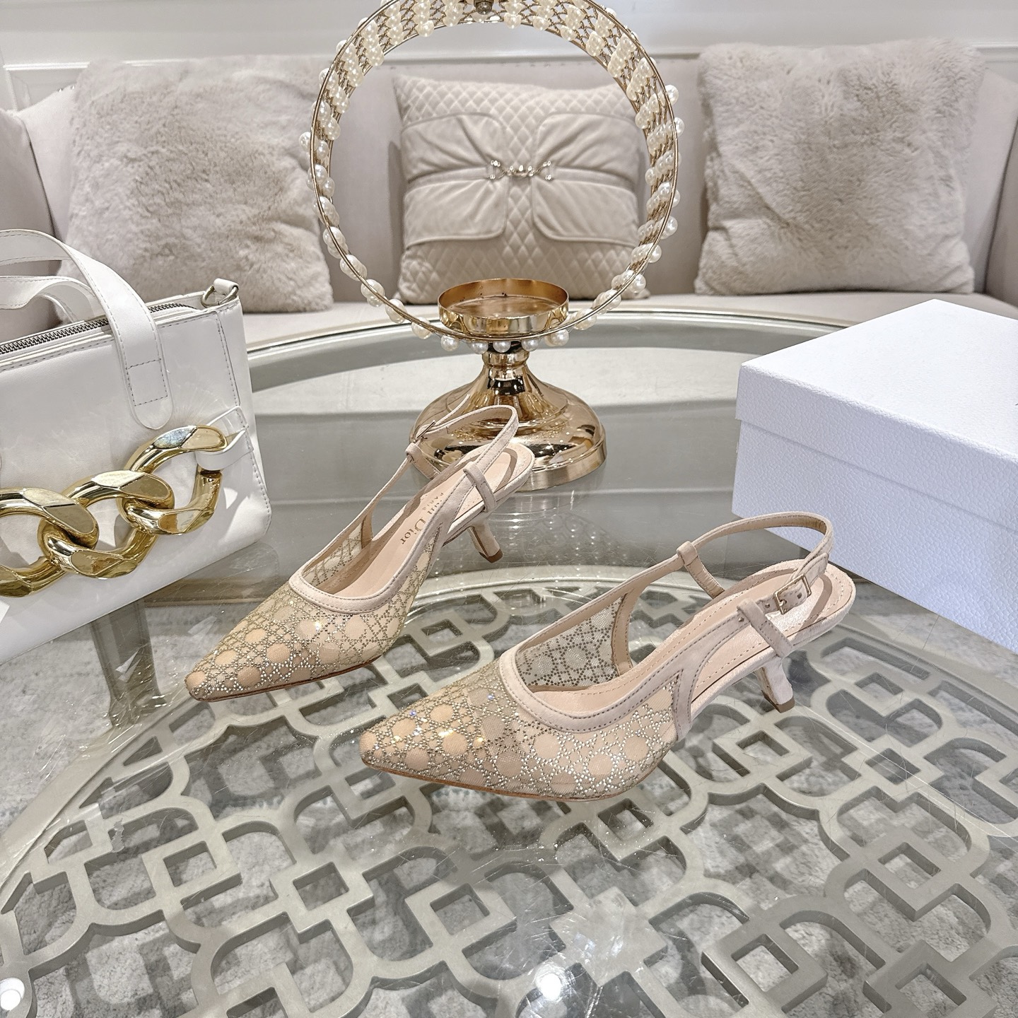Dior Slingback Pumps with Rhinestone Embellishments - Elegant Cat Heel Shoes 5 i1742967229103 6406 0 2
