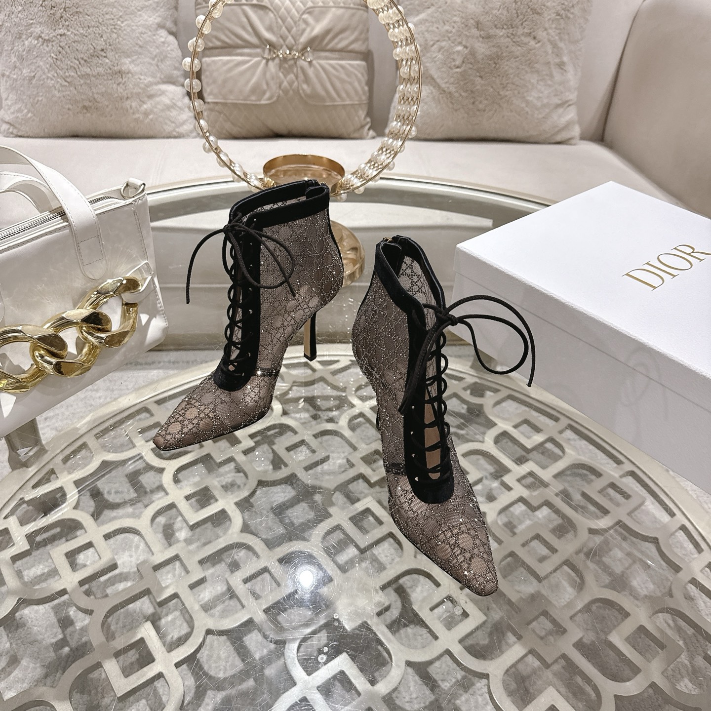 Dior Spring Mesh Lace-up Pointed Toe Stiletto Ankle Boots Elegant Design 4 i1742967480582 6182 0 1