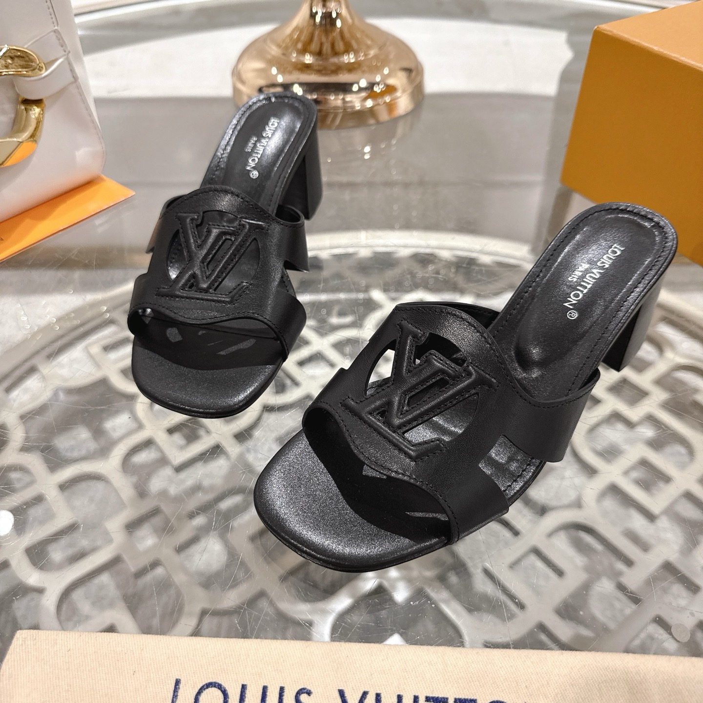 Louis Vuitton Women's Leather Block Heel Sandals With LV Logo - Black 8 i1743059884331 3461 0 6