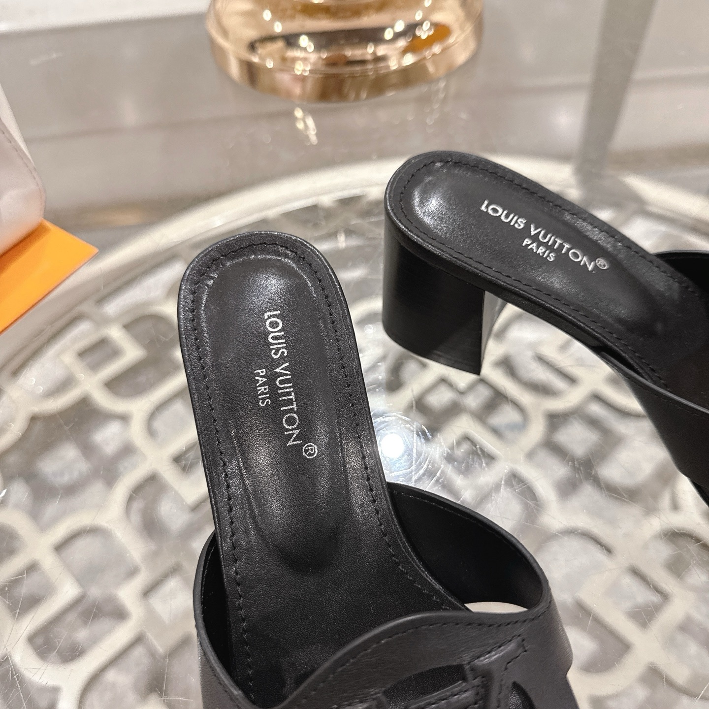 Louis Vuitton Women's Leather Block Heel Sandals With LV Logo - Black 9 i1743059884351 1689 0 7