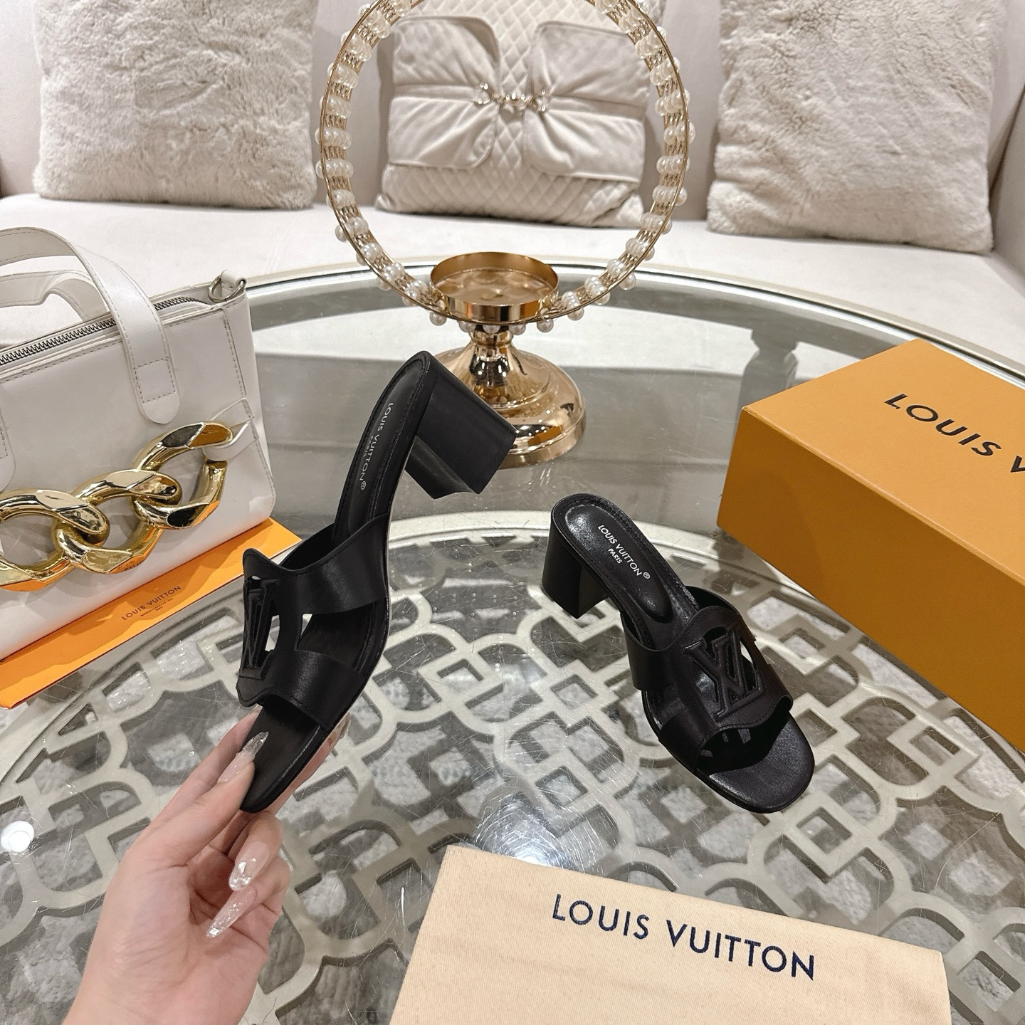 Louis Vuitton Women's Leather Block Heel Sandals With LV Logo - Black 5 i1743059885436 3313 0 3