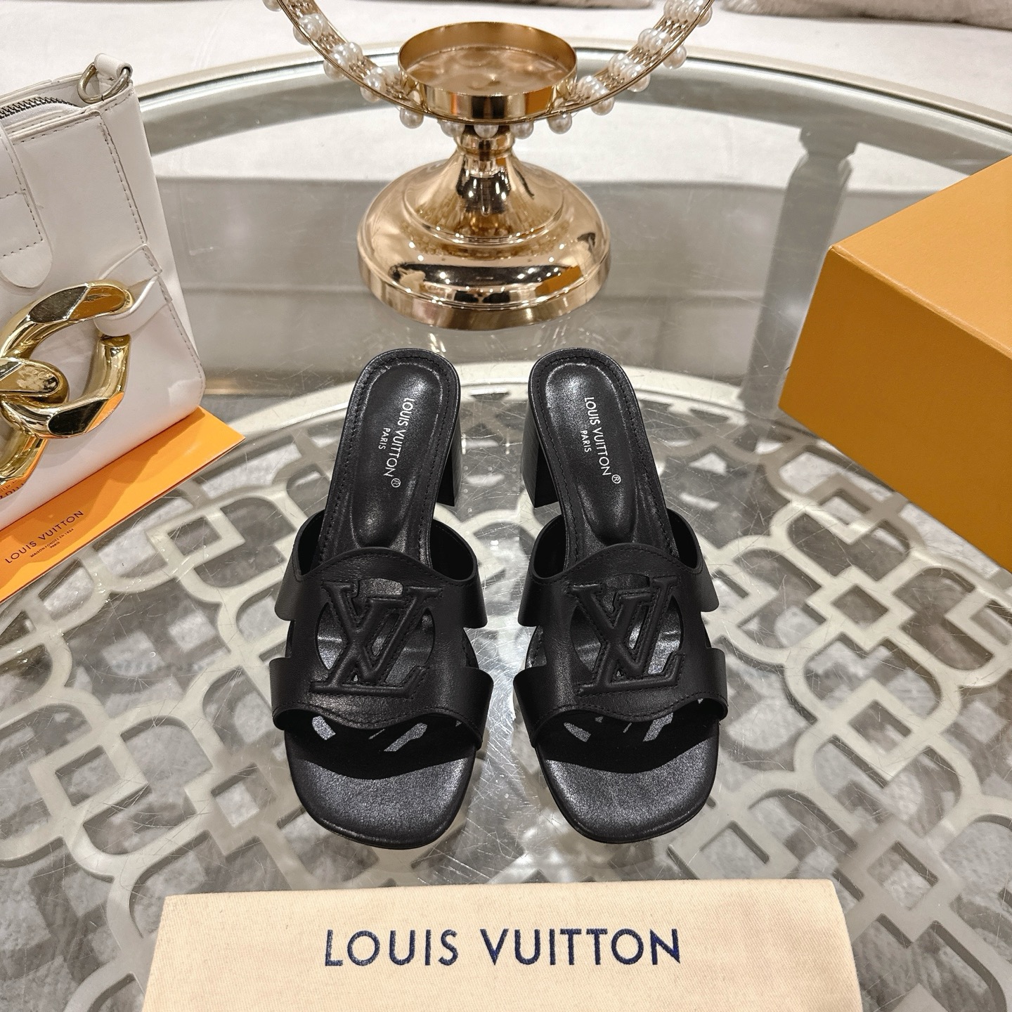 Louis Vuitton Women's Leather Block Heel Sandals With LV Logo - Black 3 i1743059885439 6756 0 0