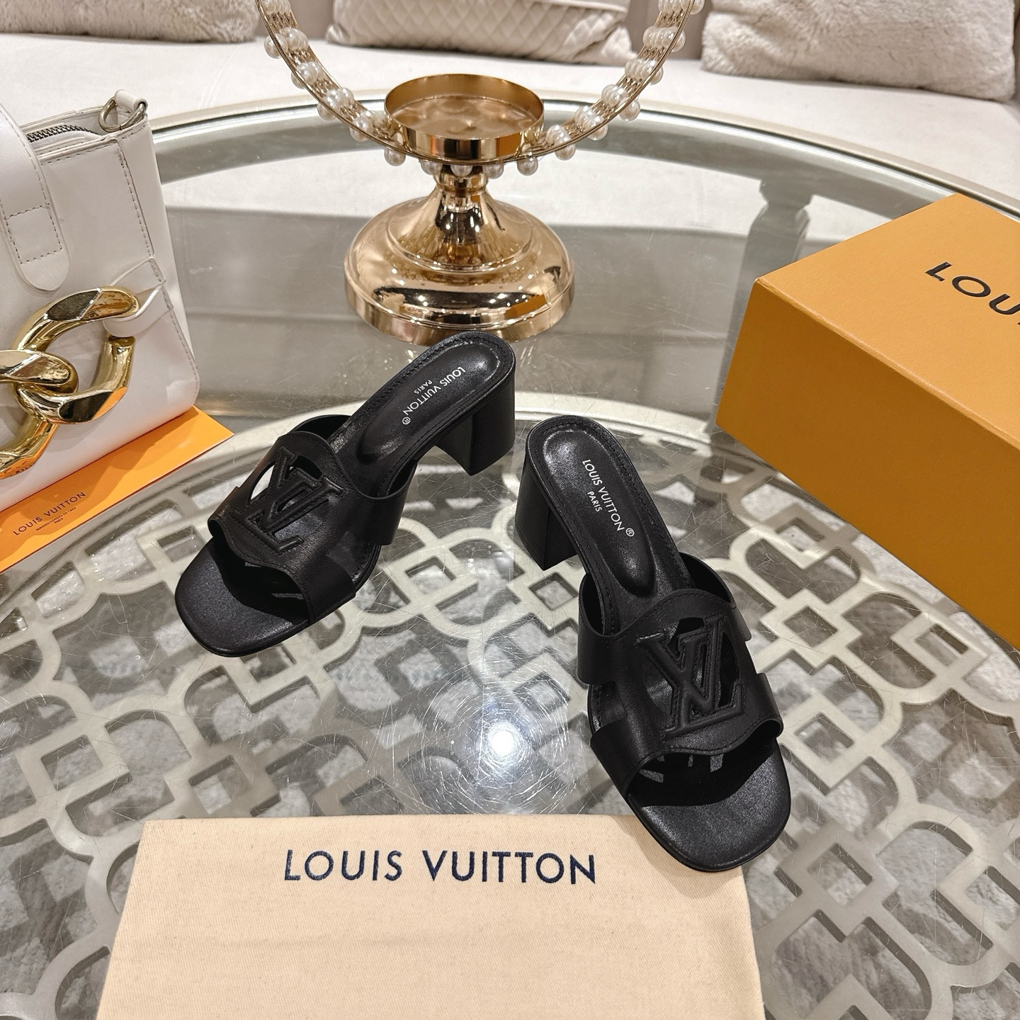 Louis Vuitton Women's Leather Block Heel Sandals With LV Logo - Black 4 i1743059885443 1937 0 1