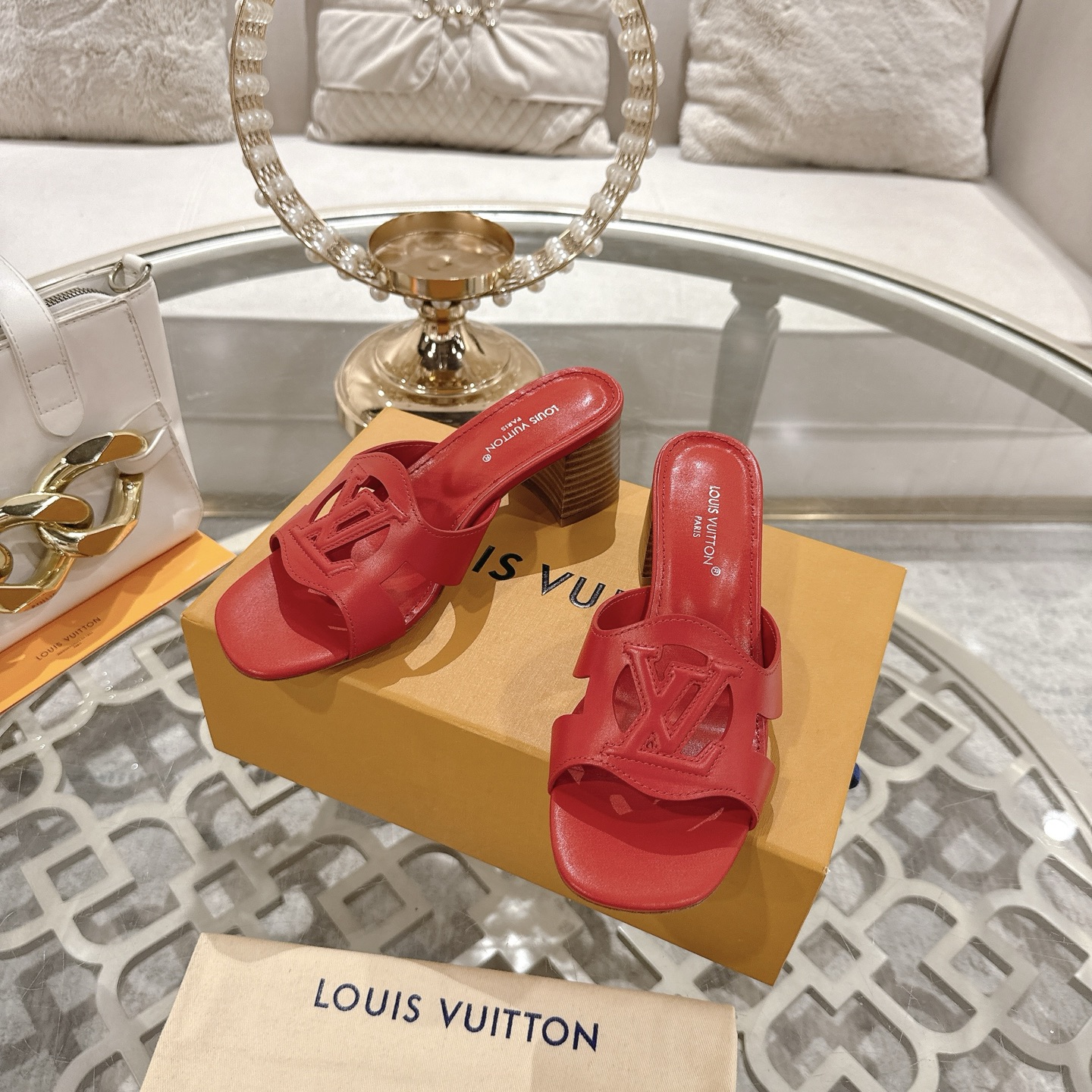 Louis Vuitton 2025SS Red Leather Block Heel Sandals with LV Logo 7 i1743059907264 5449 0 5