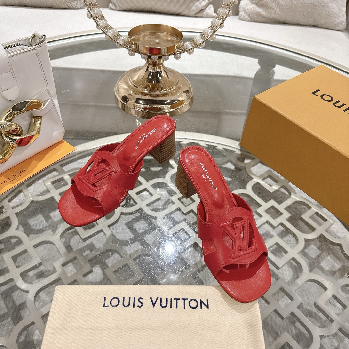 Louis Vuitton 2025SS Red Leather Block Heel Sandals with LV Logo 4 i1743059908254 1420 0 1