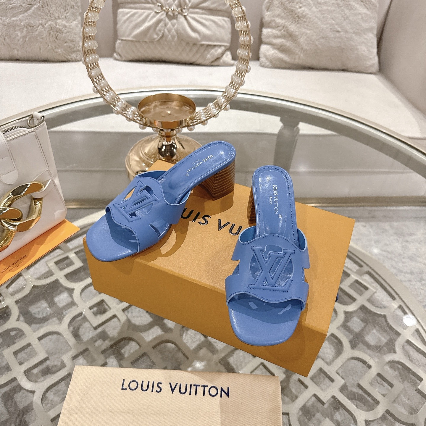 Louis Vuitton 2025 Spring/Summer Blue Leather Heeled Mules Sandals 7 i1743060046543 3743 0 5
