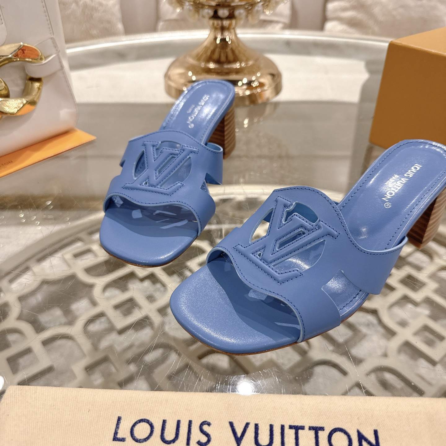 Louis Vuitton 2025 Spring/Summer Blue Leather Heeled Mules Sandals 9 i1743060047383 5900 0 7