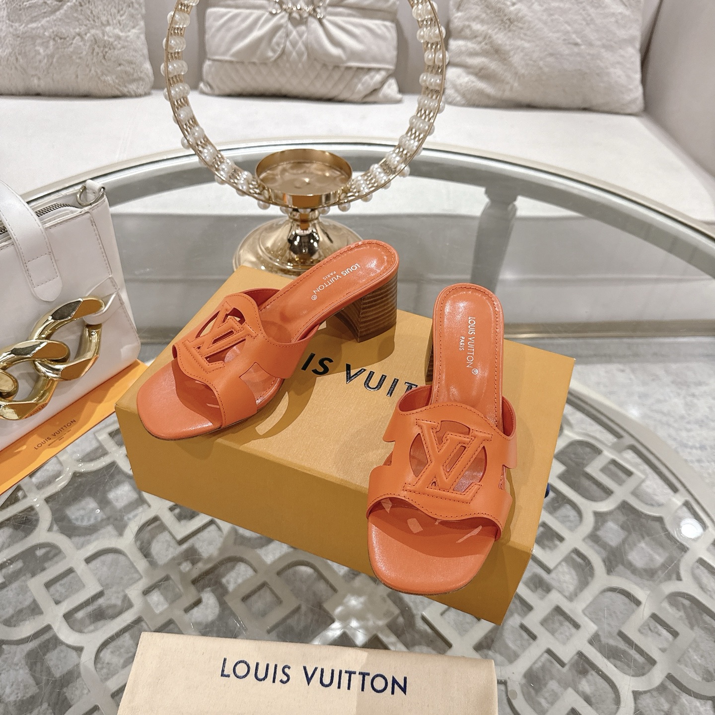 Louis Vuitton 2025 Spring/Summer Leather Block Heel Sandals - Orange 7 i1743060066716 7976 0 5
