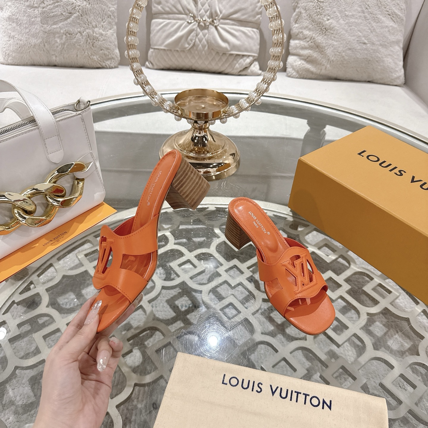 Louis Vuitton 2025 Spring/Summer Leather Block Heel Sandals - Orange 5 i1743060068596 9472 0 3