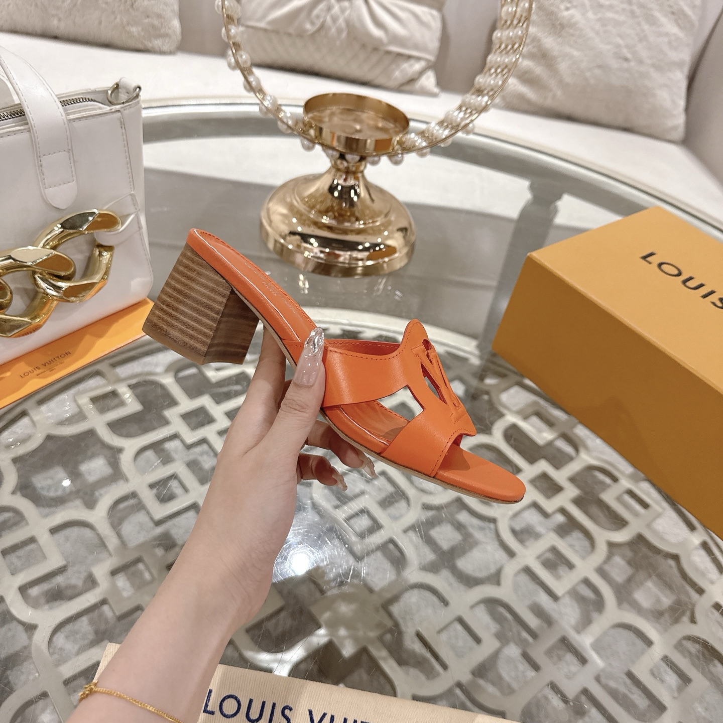 Louis Vuitton 2025 Spring/Summer Leather Block Heel Sandals - Orange 6 i1743060068740 5248 0 4