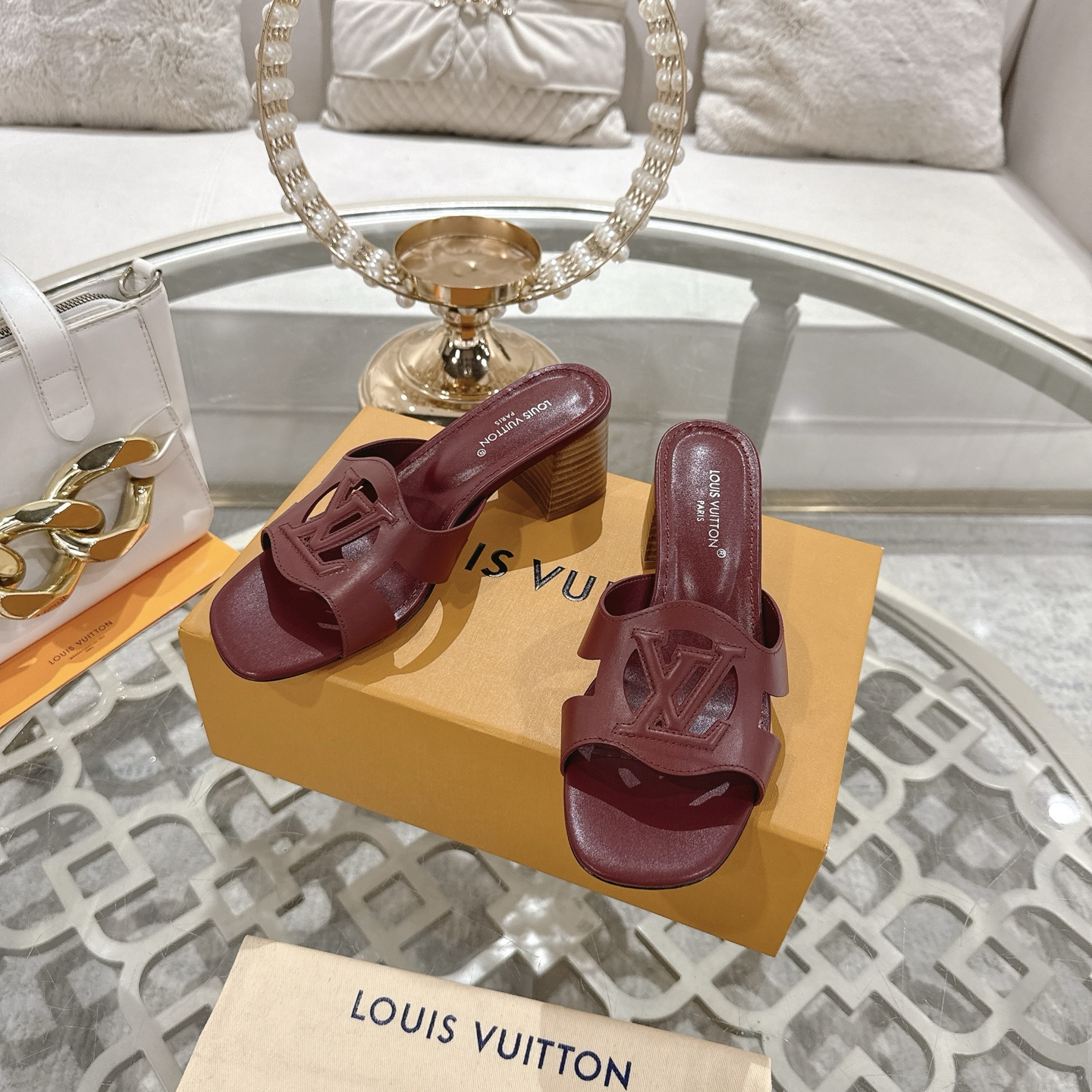Louis Vuitton Women's Burgundy Leather Block Heel Mules Sandals Size 35-39 7 i1743060091905 7508 0 5