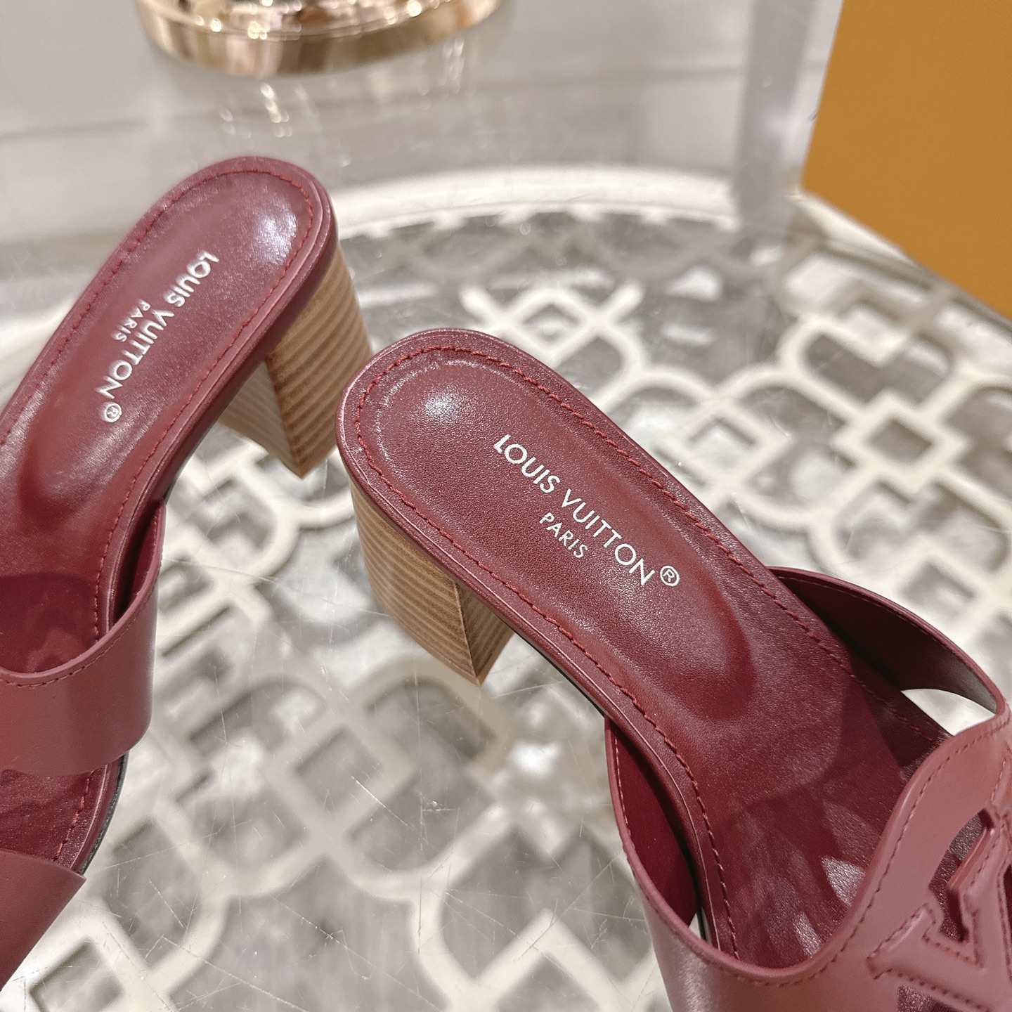 Louis Vuitton Women's Burgundy Leather Block Heel Mules Sandals Size 35-39 8 i1743060091924 1712 0 6