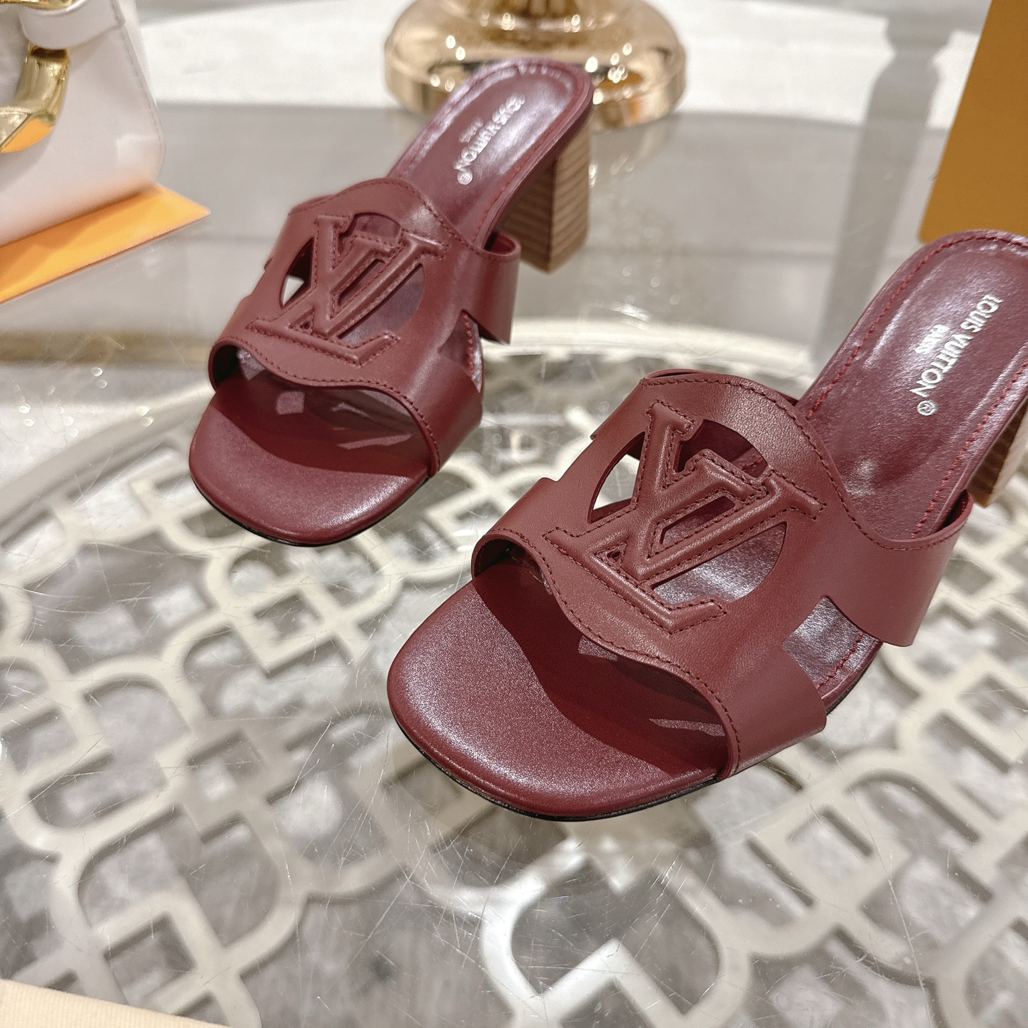 Louis Vuitton Women's Burgundy Leather Block Heel Mules Sandals Size 35-39 9 i1743060091924 9955 0 7