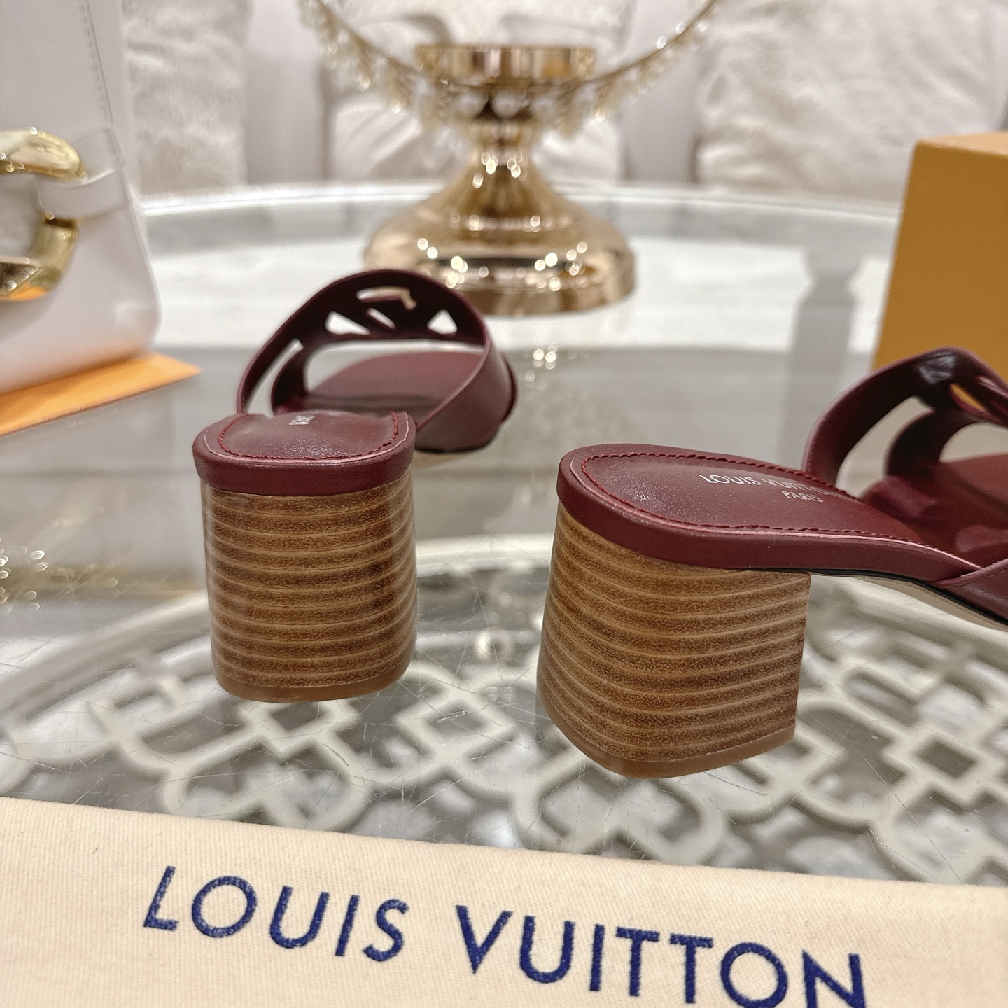 Louis Vuitton Women's Burgundy Leather Block Heel Mules Sandals Size 35-39 10 i1743060091986 8994 0 8