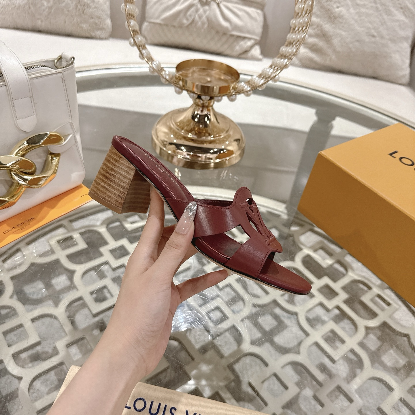 Louis Vuitton Women's Burgundy Leather Block Heel Mules Sandals Size 35-39 6 i1743060092730 8741 0 4