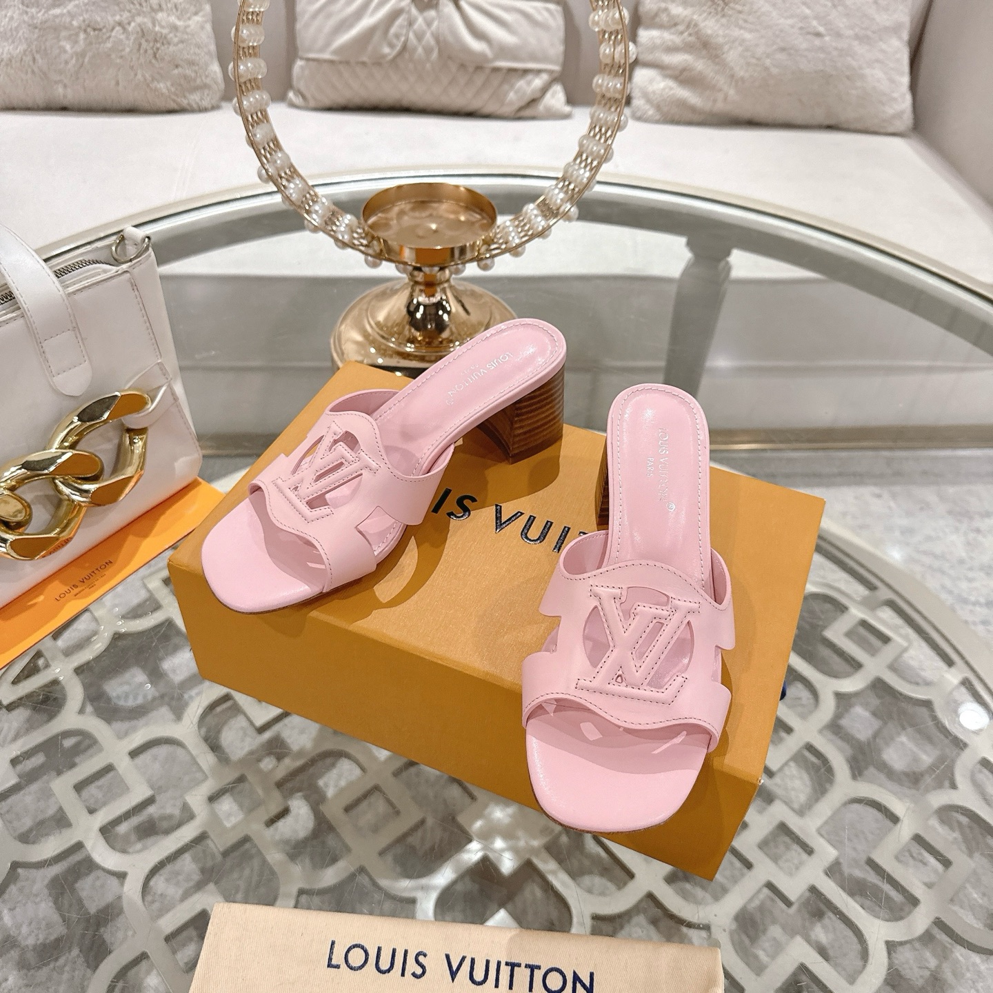 Louis Vuitton Women's Leather Block Heel Sandals - Pink, Retro Style 7 i1743060112594 4223 0 5