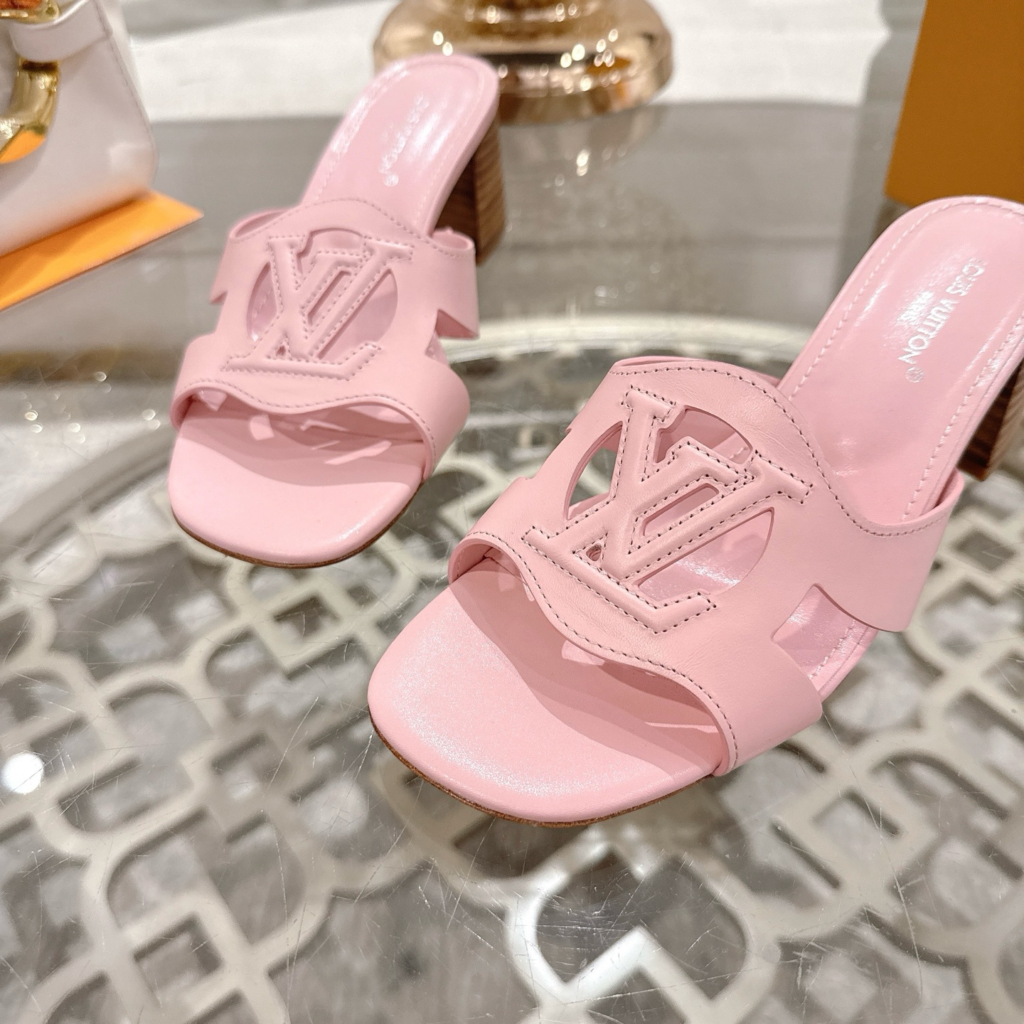 Louis Vuitton Women's Leather Block Heel Sandals - Pink, Retro Style 8 i1743060112608 4731 0 6
