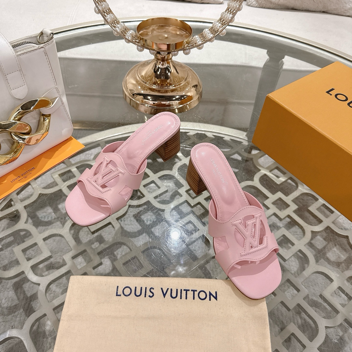 Louis Vuitton Women's Leather Block Heel Sandals - Pink, Retro Style 4 i1743060113200 6059 0 1