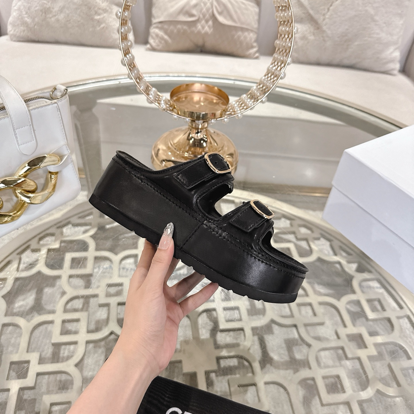 Celine 25SS Black Leather Platform Sandals with Triomphe Buckles 6 i1743138240296 522 0 4