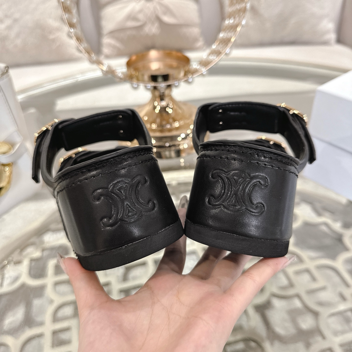 Celine 25SS Black Leather Platform Sandals with Triomphe Buckles 8 i1743138240360 638 0 6