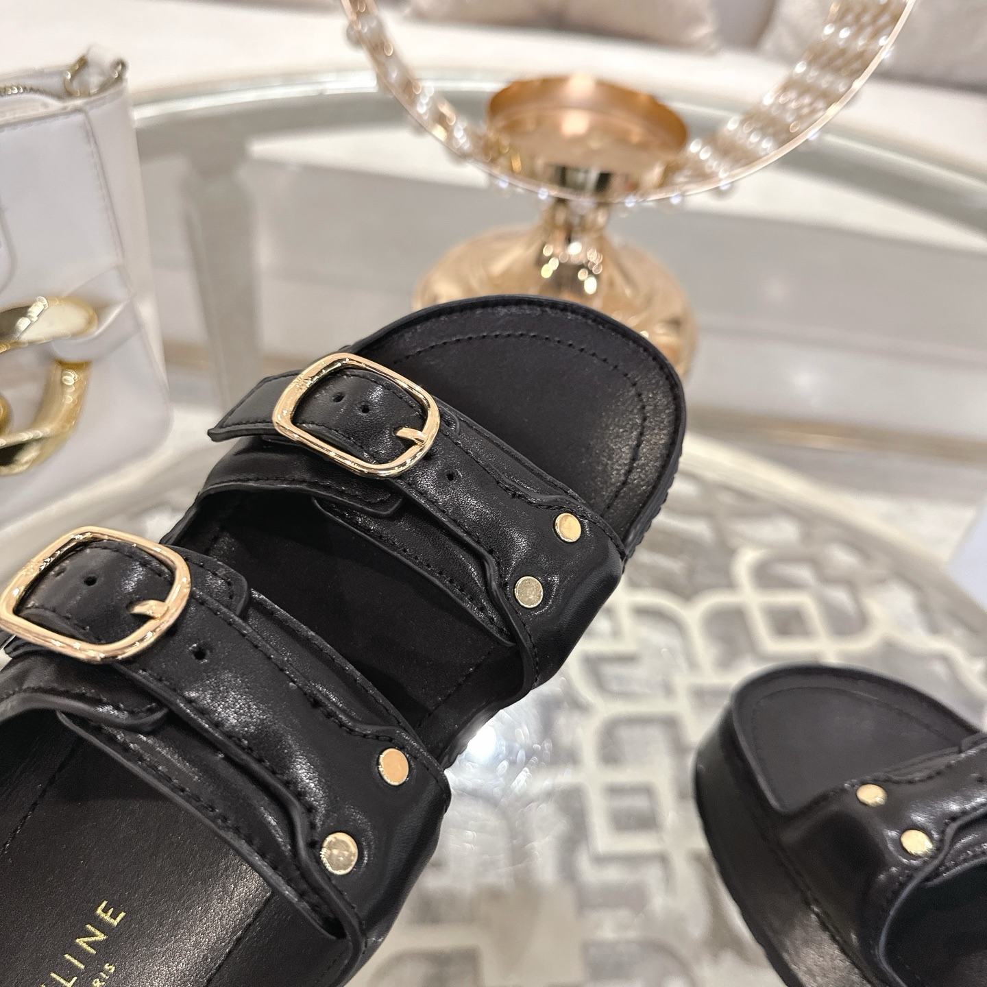 Celine 25SS Black Leather Platform Sandals with Triomphe Buckles 9 i1743138241175 7526 0 7