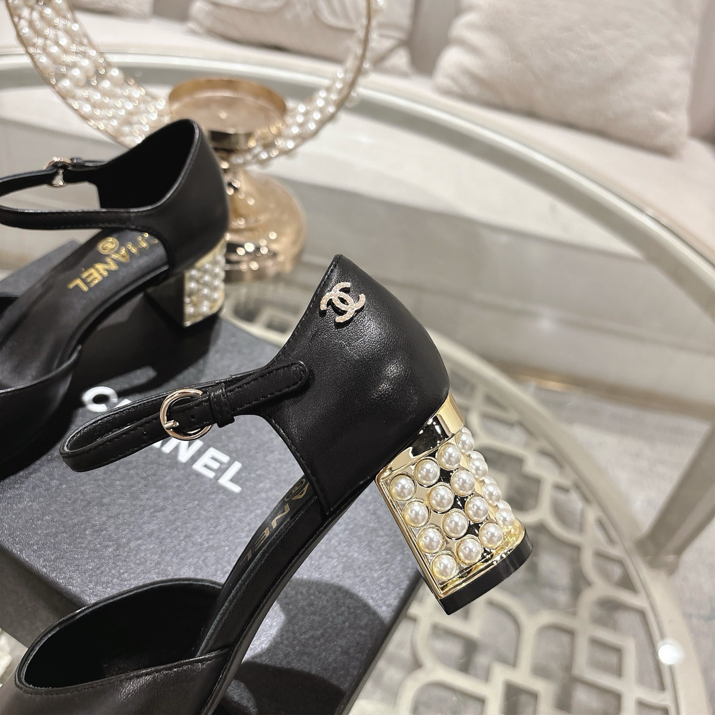 Chanel Pearl Embellished Mary Janes with Double C Buckle, Lambskin, Black 8 i1753591449516 1230 0 6