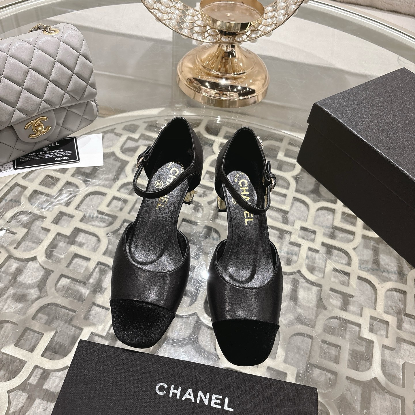 Chanel Pearl Embellished Mary Janes with Double C Buckle, Lambskin, Black 2 i1753591449531 3977 0 0