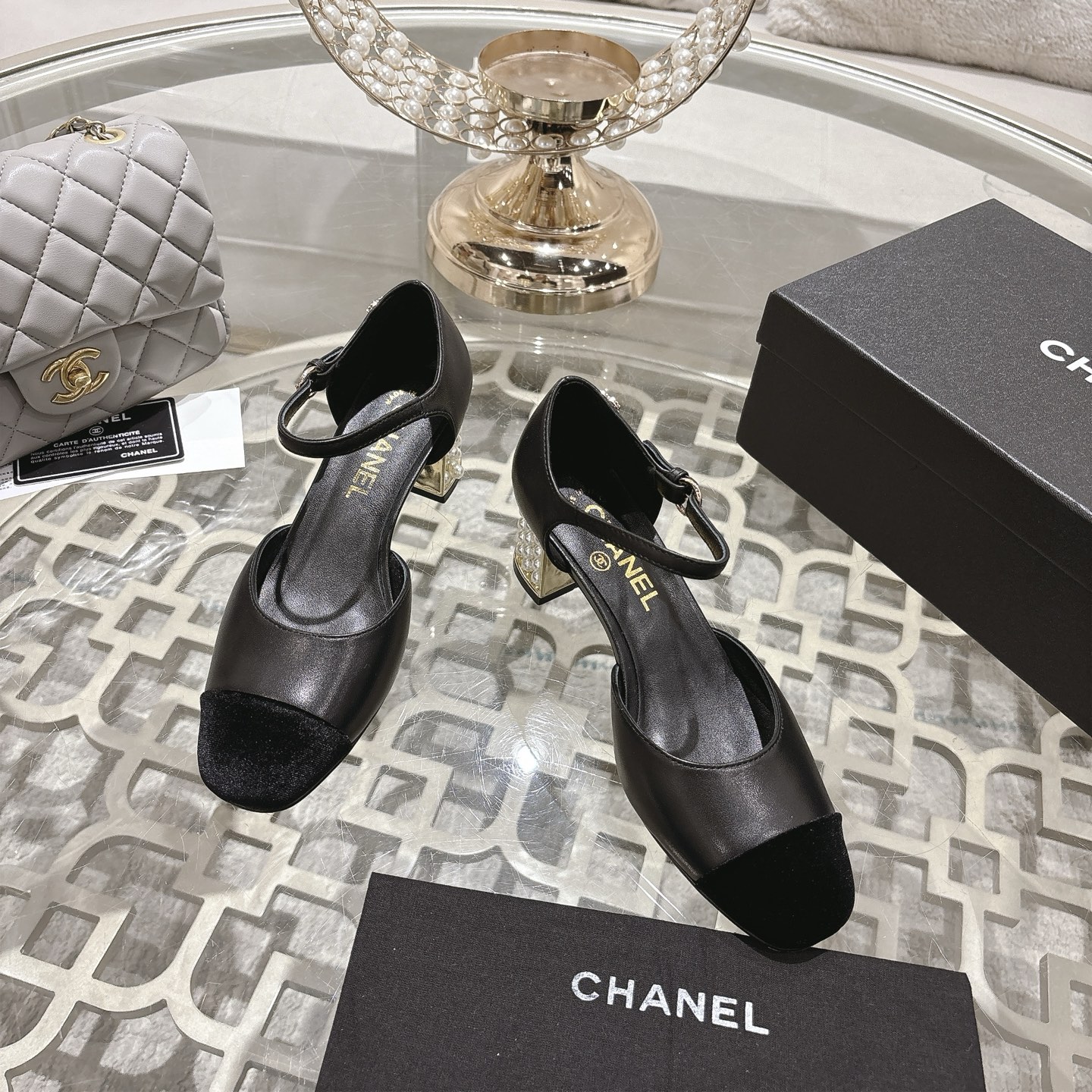 Chanel Pearl Embellished Mary Janes with Double C Buckle, Lambskin, Black 3 i1753591449757 9002 0 1
