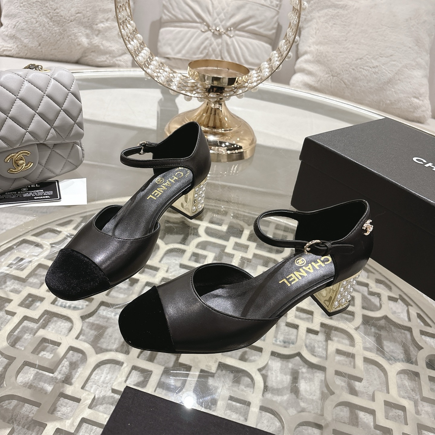 Chanel Pearl Embellished Mary Janes with Double C Buckle, Lambskin, Black 4 i1753591450849 8949 0 2