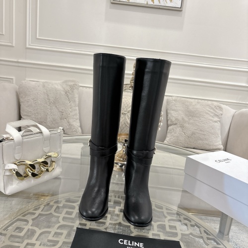 Celine Women's Black Leather Heeled Knee High Rider Boots 1 Celine Women's Black Leather Heeled Knee High Rider Boots