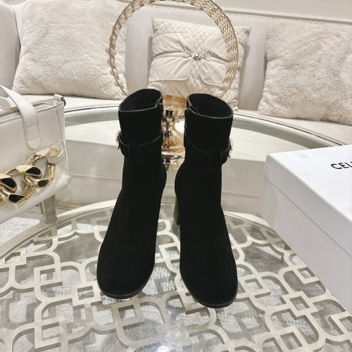 Celine Women's Black Leather Heeled Ankle Boots with Buckle Detail 40 Celine Women's Black Leather Heeled Ankle Boots with Buckle Detail